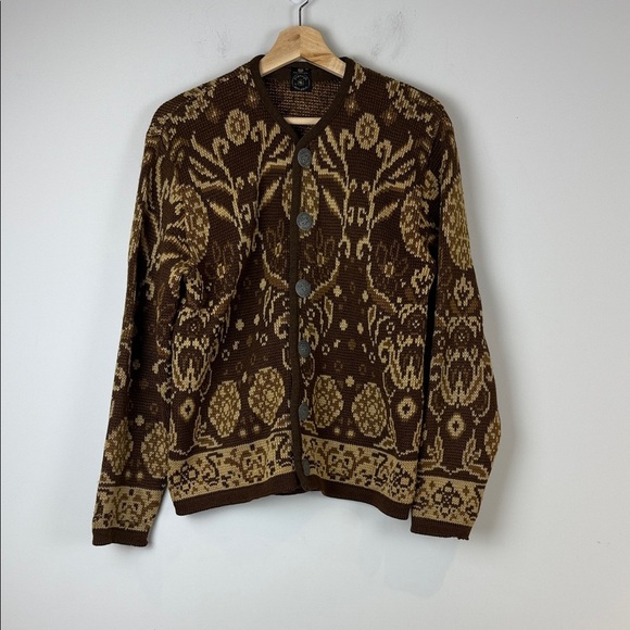 Norvyk by Ren-dale Sweaters - Vintage 60s Ren-dale Norvyk Wool Brown Patterned Cardigan Size Medium